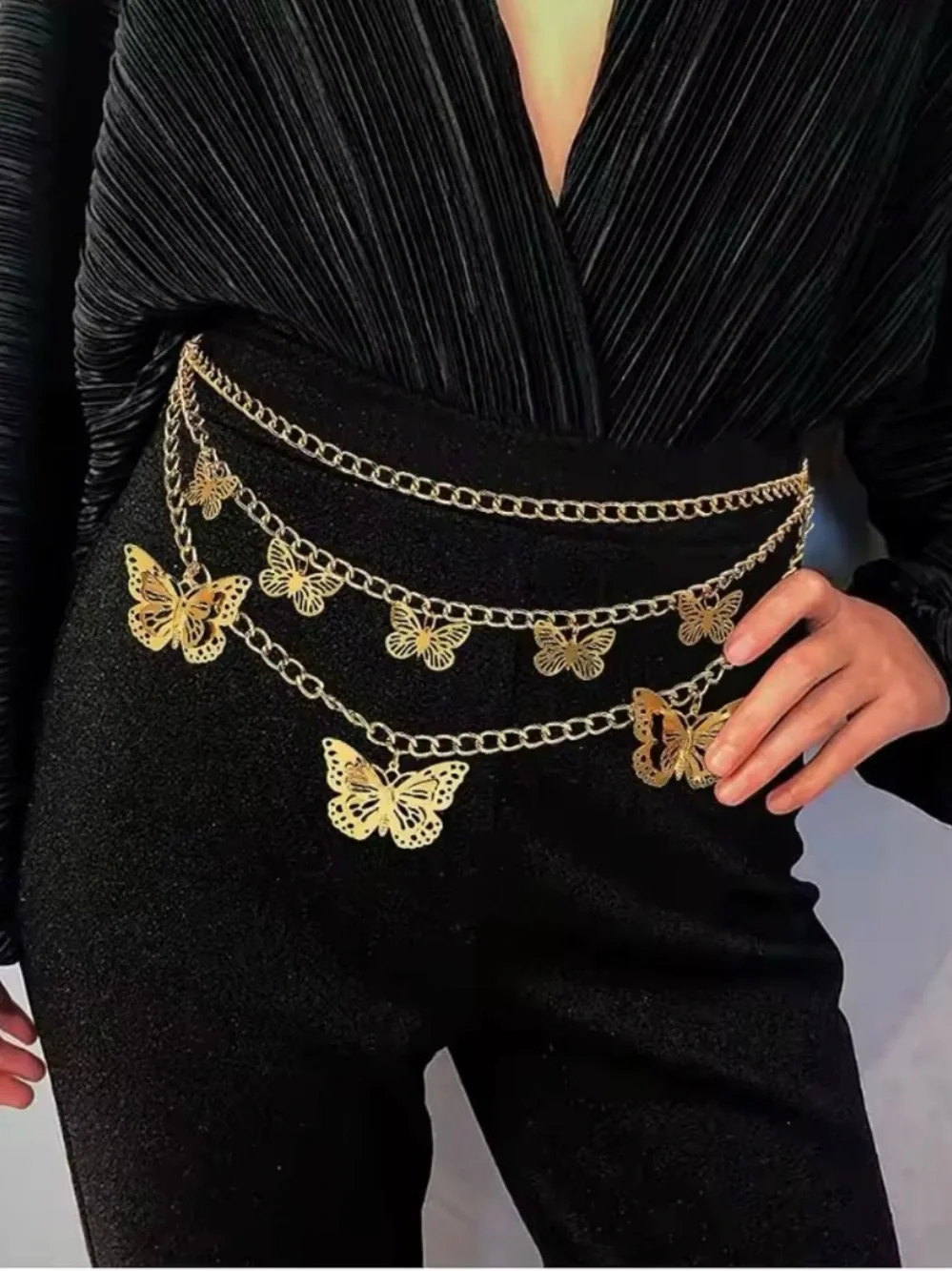 Gold Butterfly Layered Chain Belt